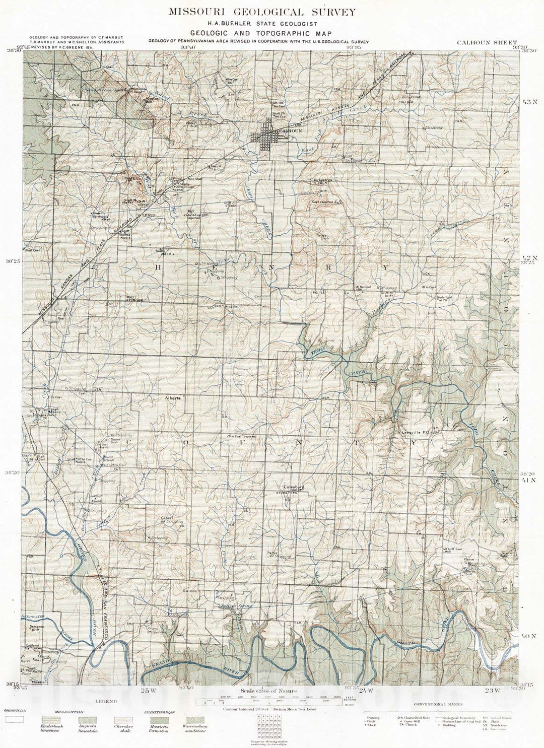 Historic Map : 1911 Geologic and Topographic Map - Calhoun Sheet : Vintage Wall Art