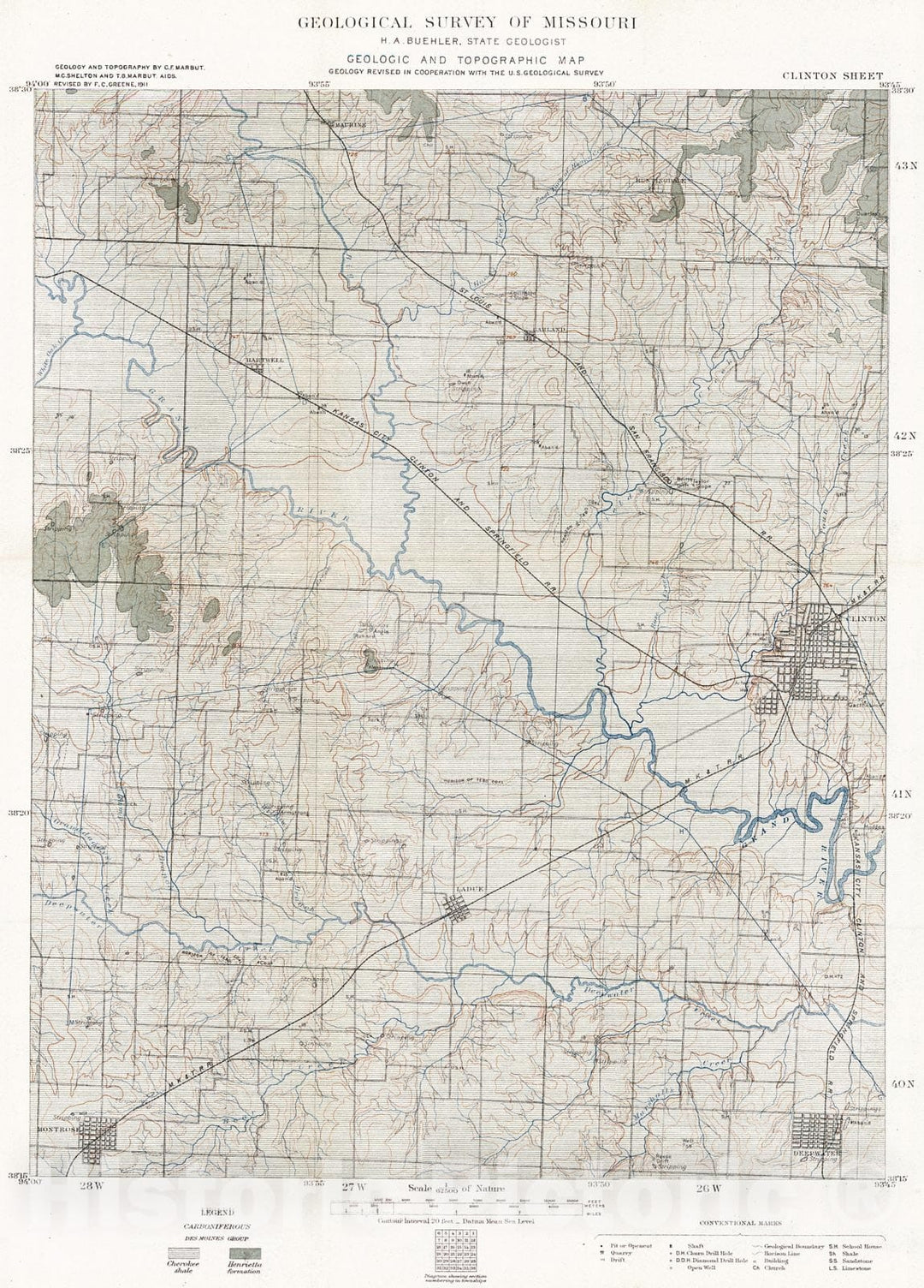 Historic Map : 1911 Geologic and Topographic Map - Clinton Sheet : Vintage Wall Art