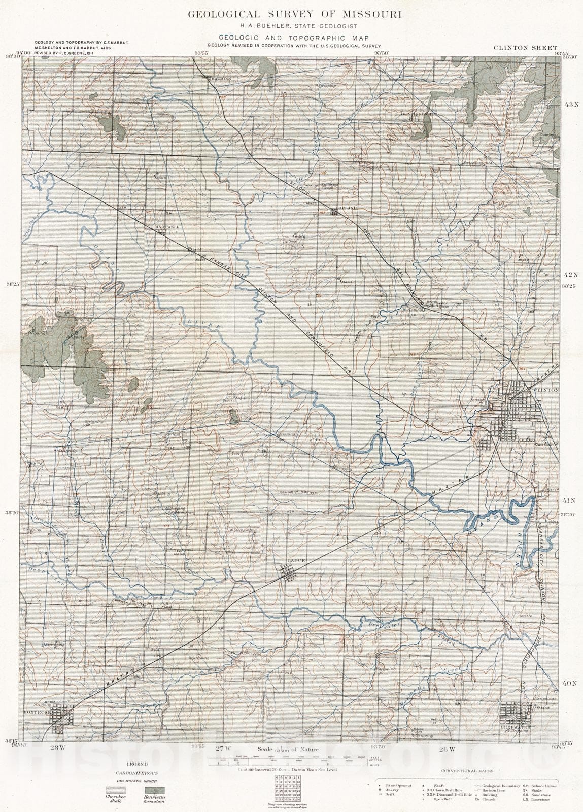 Historic Map : 1911 Geologic and Topographic Map - Clinton Sheet : Vintage Wall Art