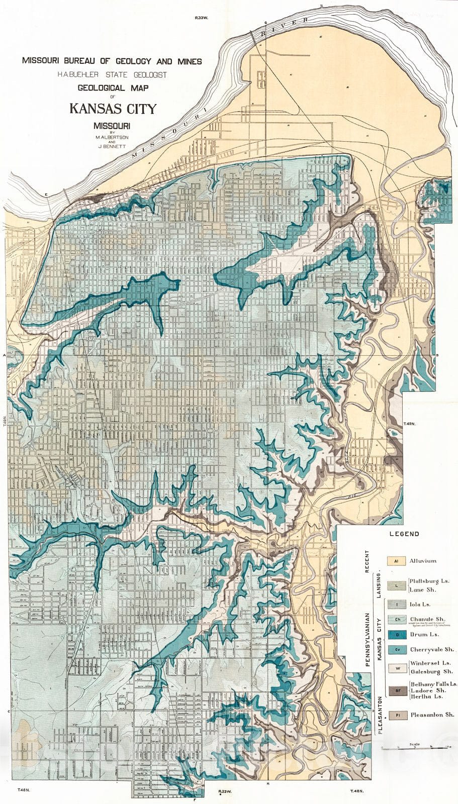 Historic Map : 1917 Geological Map of Kansas City, Missouri  : Vintage Wall Art