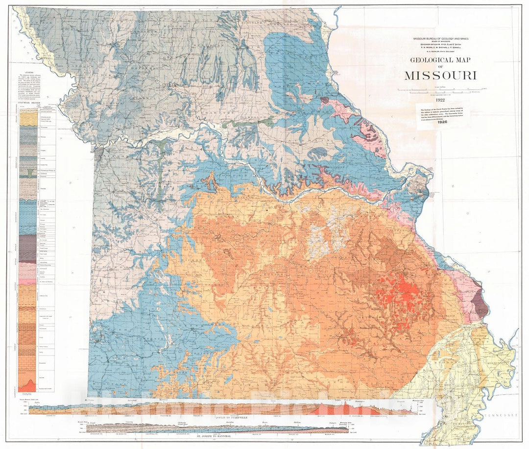 Historic Map : 1926 Geological Map of Missouri : Vintage Wall Art