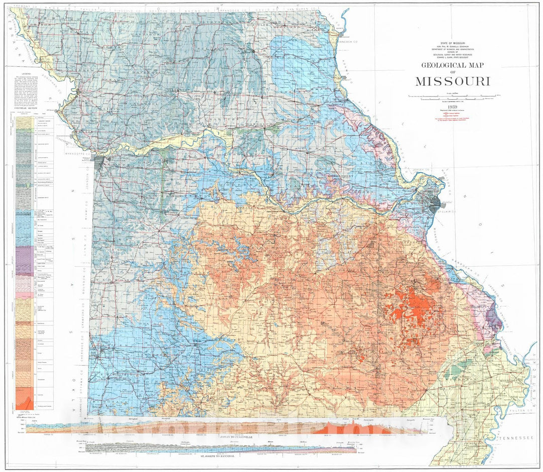 Historic Map : 1939 Geological Map of Missouri : Vintage Wall Art