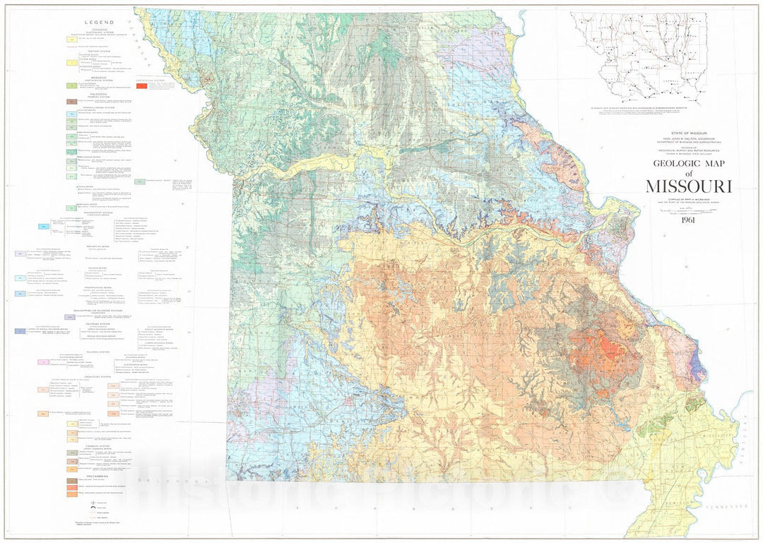 Historic Map : 1961 Geologic Map of Missouri : Vintage Wall Art