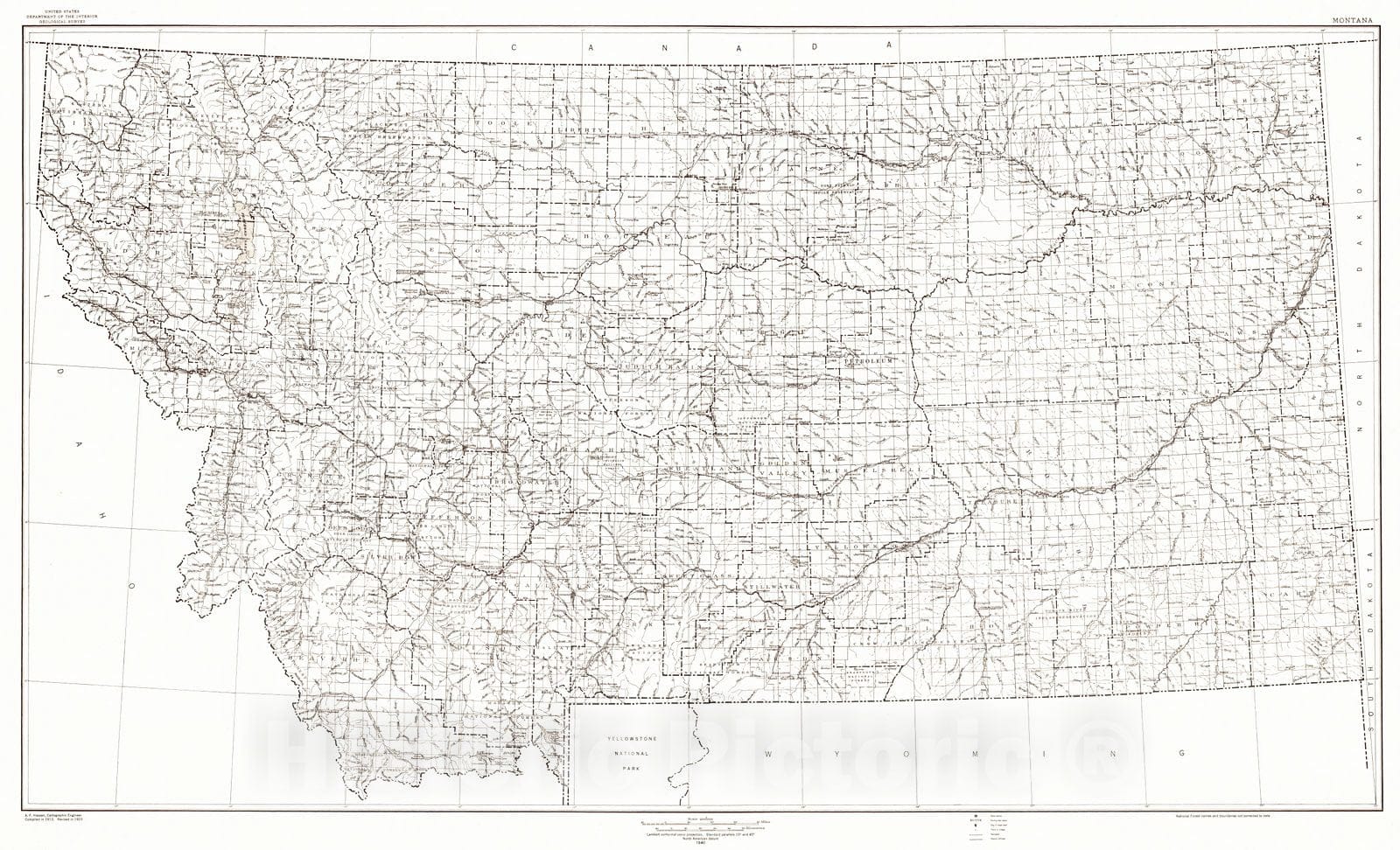 Historic Map : 1940 State of Montana : Vintage Wall Art