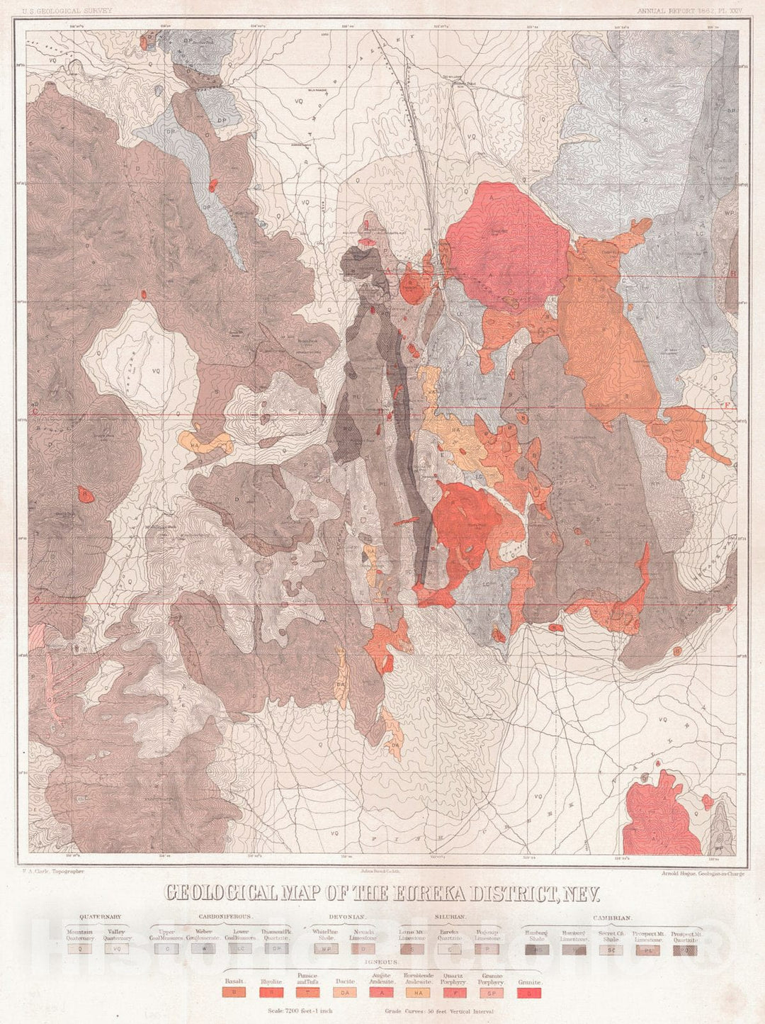 Historic Map : 1882 Geological Map of the Eureka District, Nev.  : Vintage Wall Art