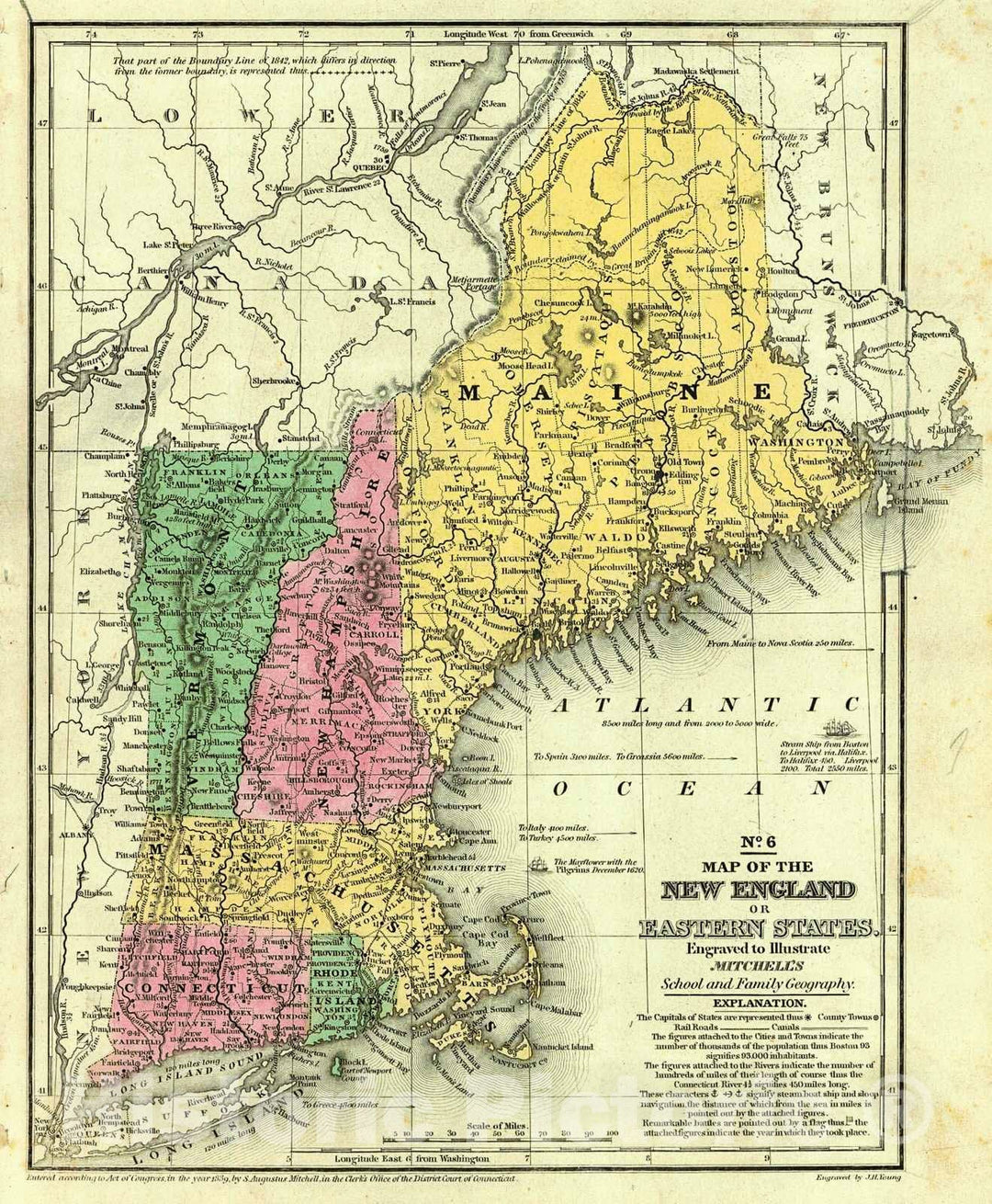 Historic Map : 1839 No.6 Map of the New England or Eastern States : Vintage Wall Art