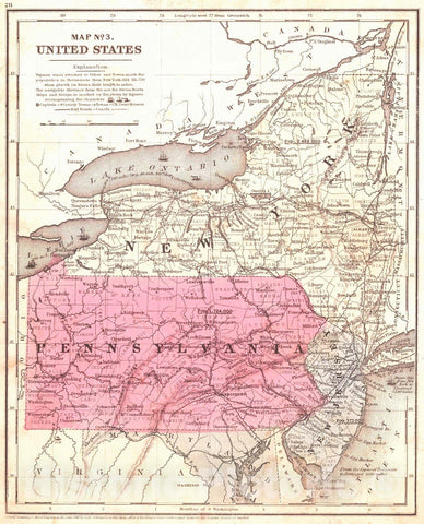 Historic Map : 1850 Map No. 3. United States (New York, Pennsylvania and New Jersey) : Vintage Wall Art