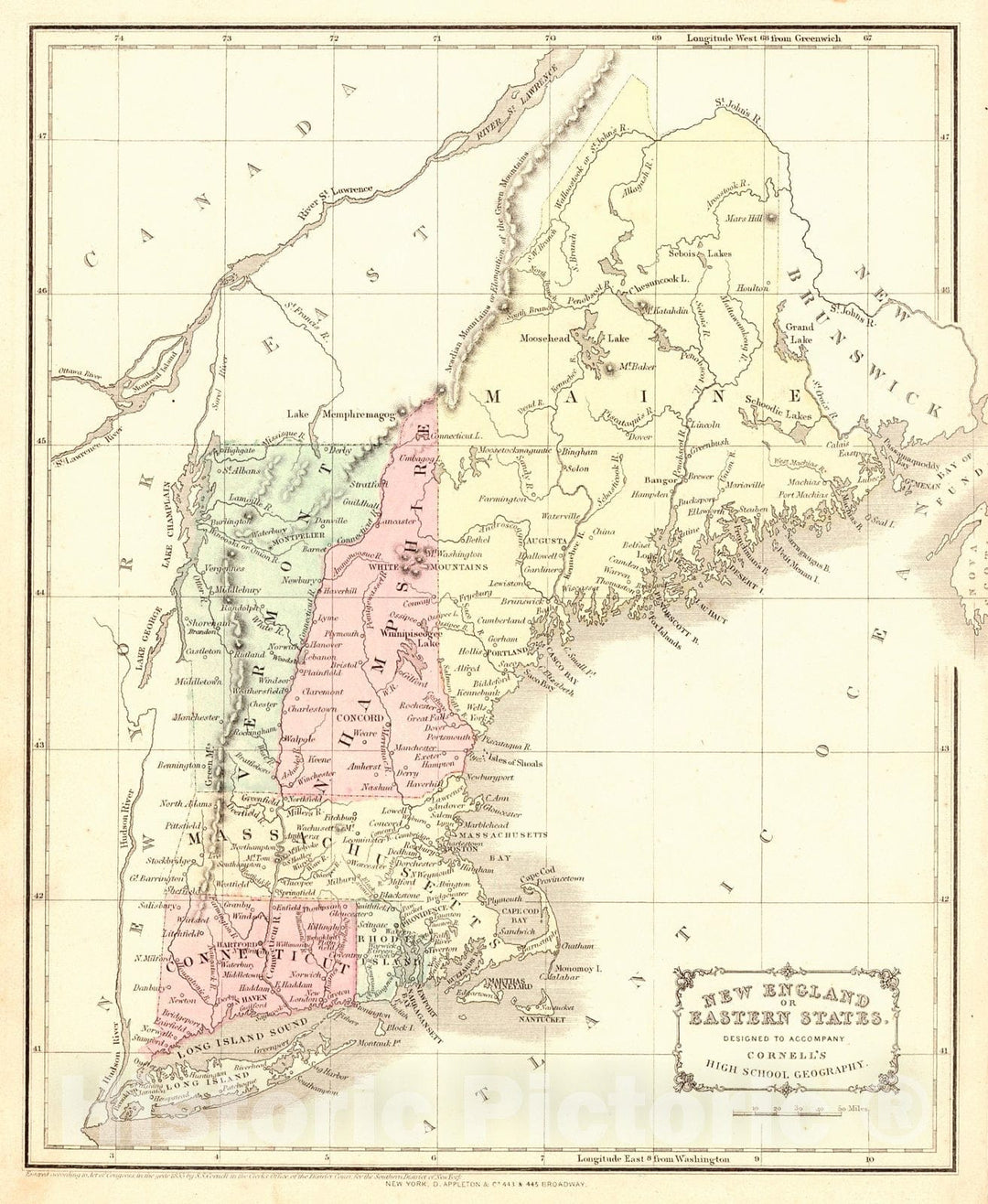 Historic Map : 1855 New England or Eastern States            : Vintage Wall Art