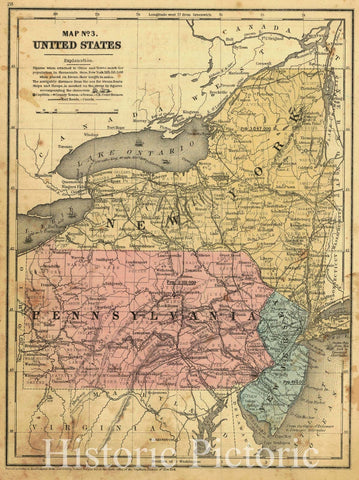 Historic Map : 1855 Map No.3, United States (New York, Pennsylvania and New Jersey) : Vintage Wall Art