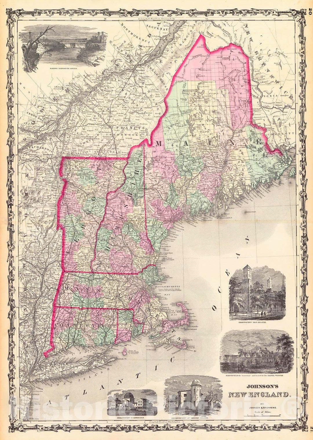 Historic Map : 1862 Johnson's New England : Vintage Wall Art