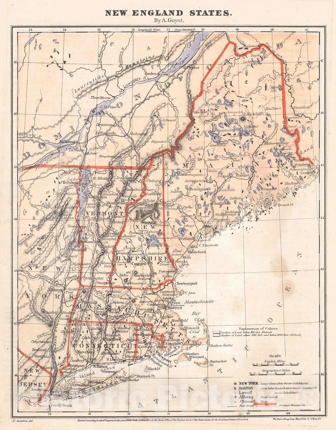 Historic Map : 1868 New England States : Vintage Wall Art