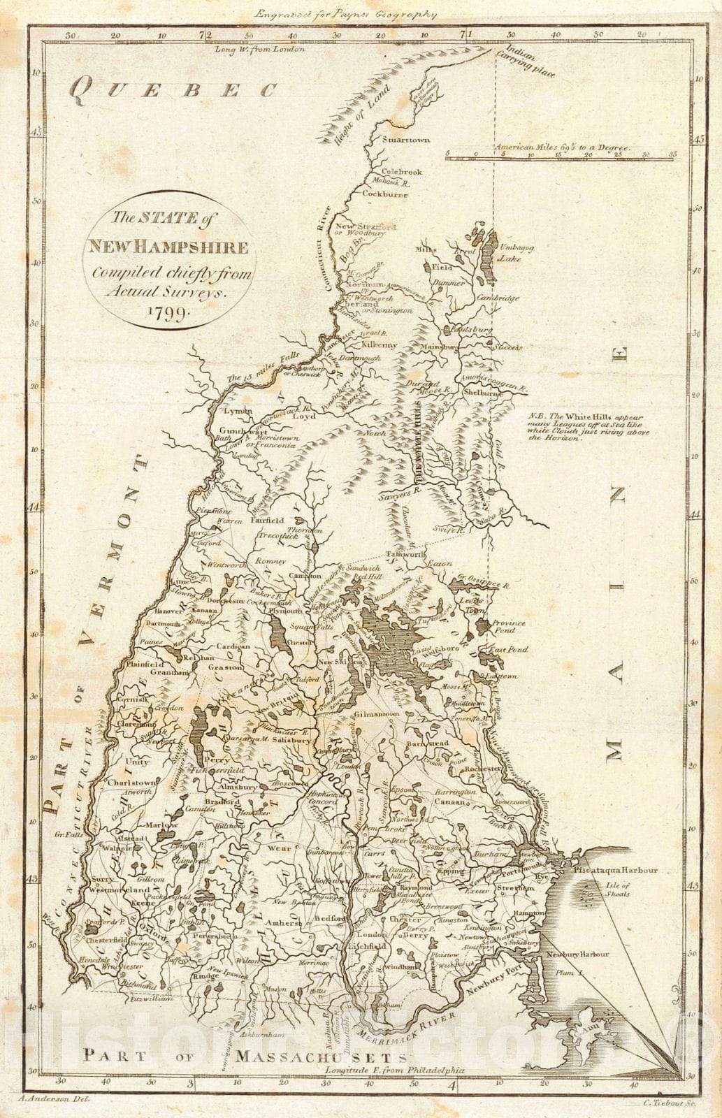 Historic Map : 1799 The State of New Hampshire Compiled Chiefly from Actual Surveys. 1799. : Vintage Wall Art