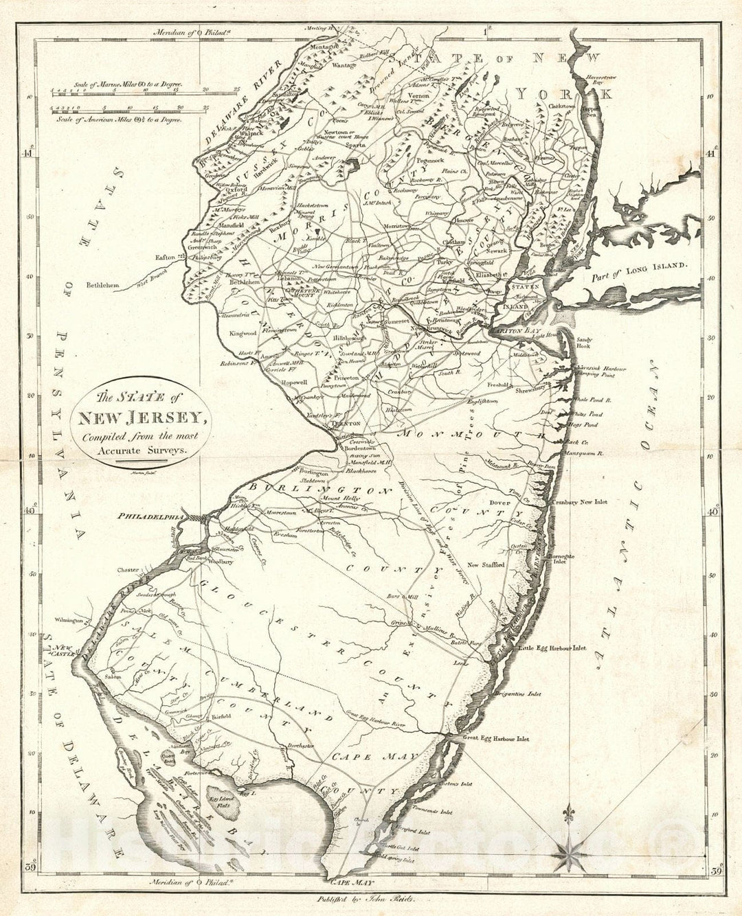 Historic Map : 1796 The State of New Jersey, compiled from the most Accurate Surveys : Vintage Wall Art