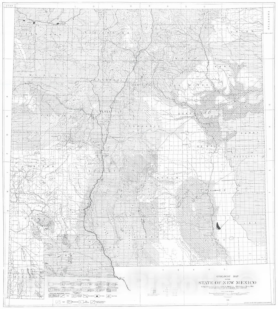 Historic Map : 1925 Geologic Map of the State of New Mexico  : Vintage Wall Art