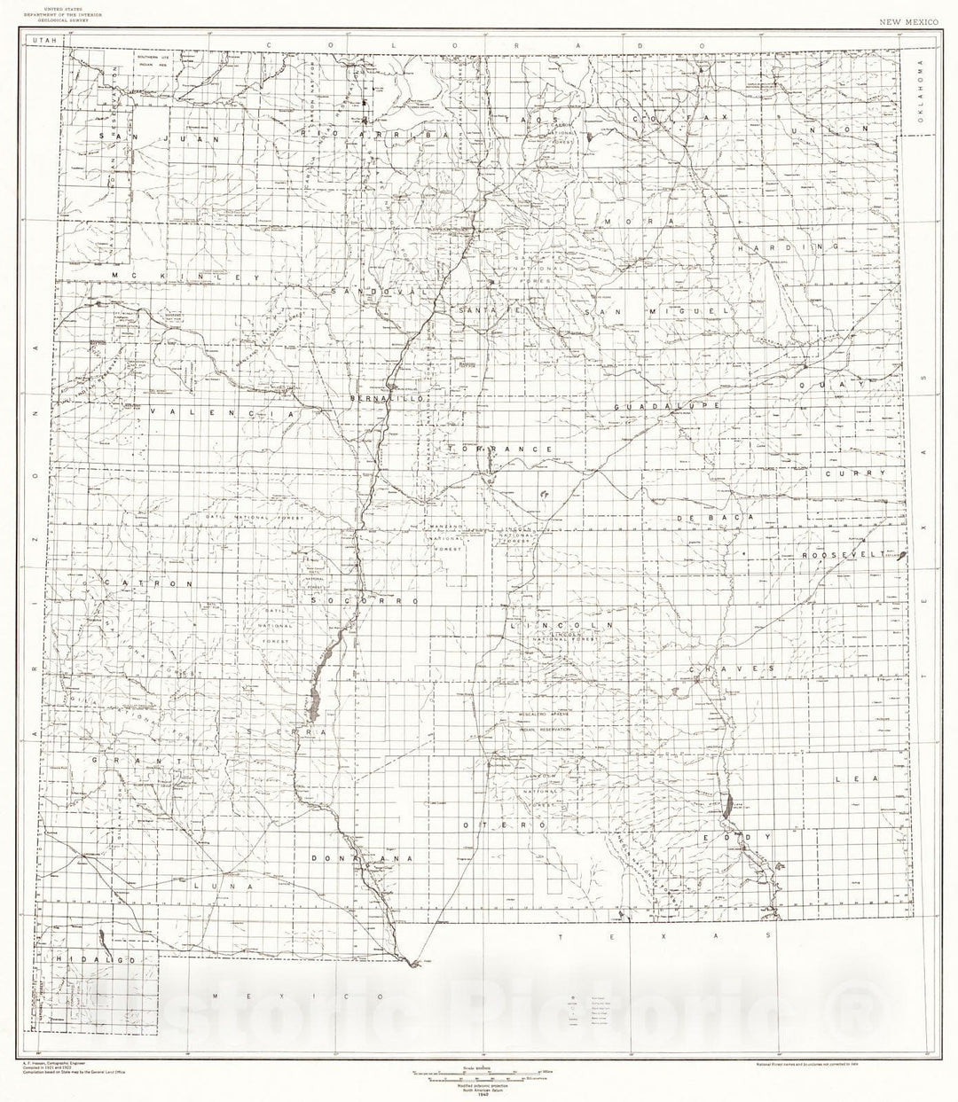 Historic Map : 1940 State of New Mexico : Vintage Wall Art