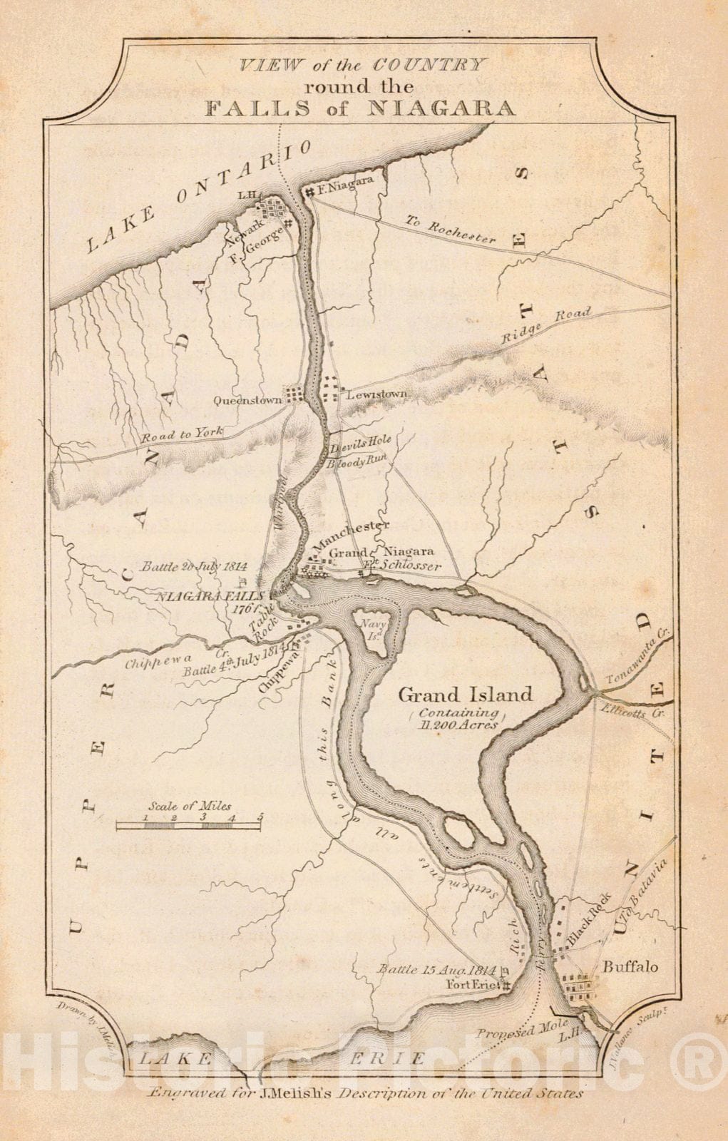 Historic Map : 1822 View of the Country Round the Falls of Niagara : Vintage Wall Art