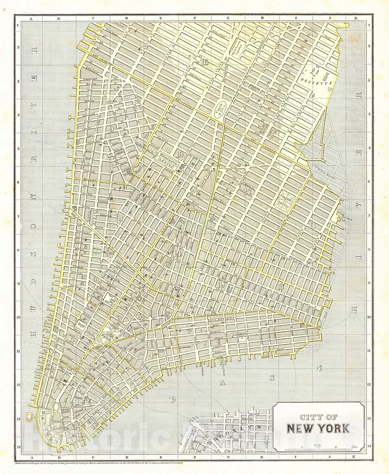 Historic Map : 1842 City of New York : Vintage Wall Art