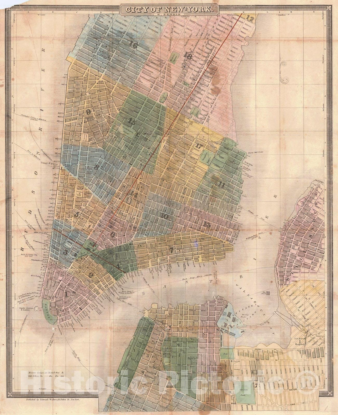 Historic Map : 1851 City of New York : Vintage Wall Art