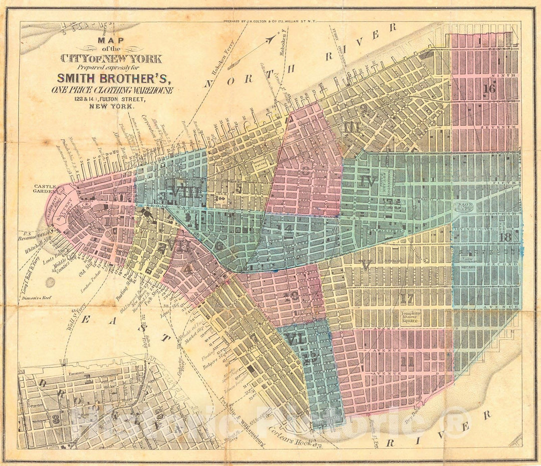 Historic Map : 1854 Map of the City of New York : Vintage Wall Art