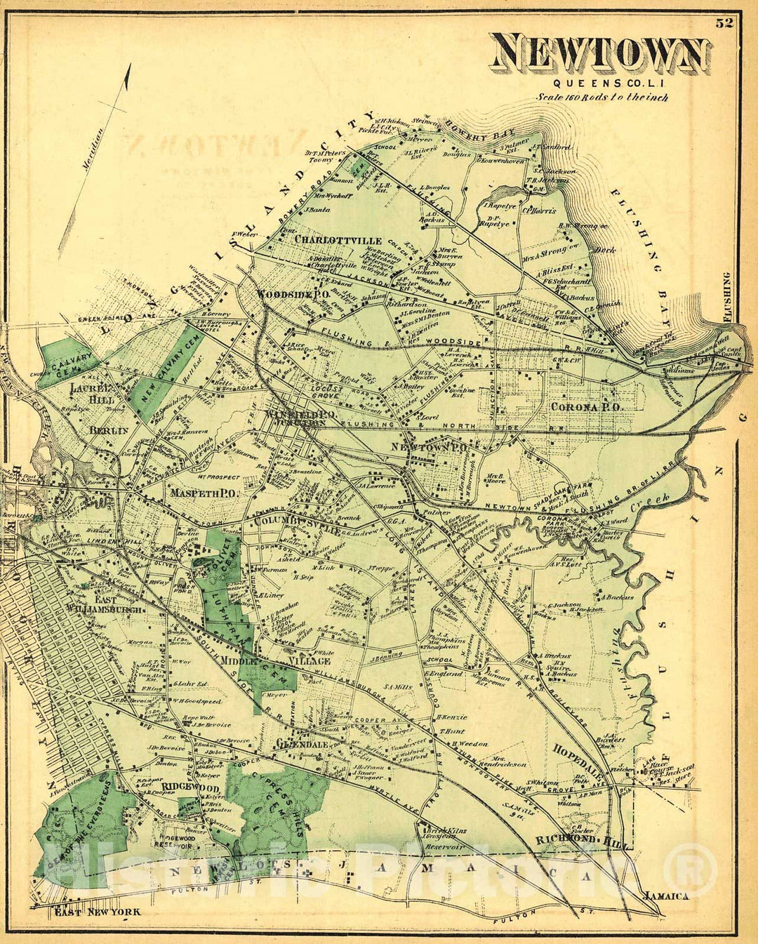 Historic Map : 1873 Newtown, Queens County : Vintage Wall Art