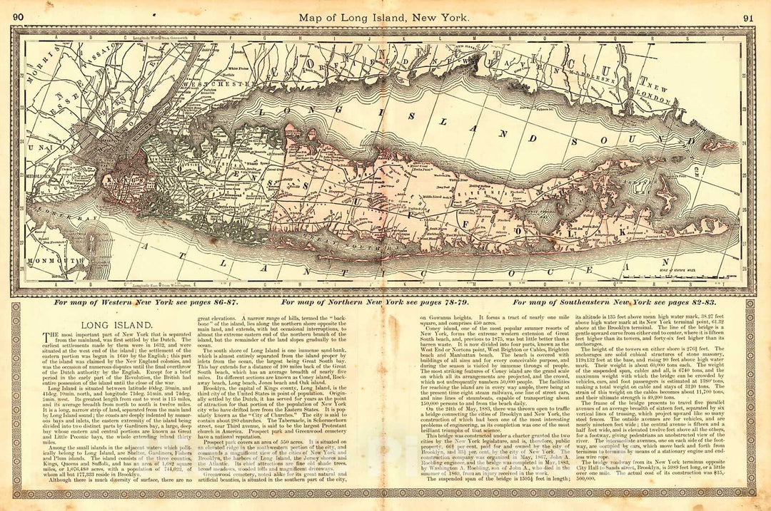 Historic Map : 1883 Map of Long Island, New York : Vintage Wall Art