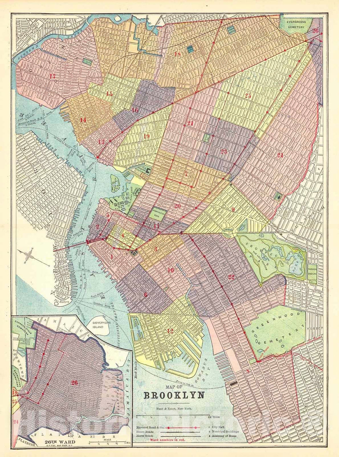 Historic Map : 1892 Map of Brooklyn : Vintage Wall Art