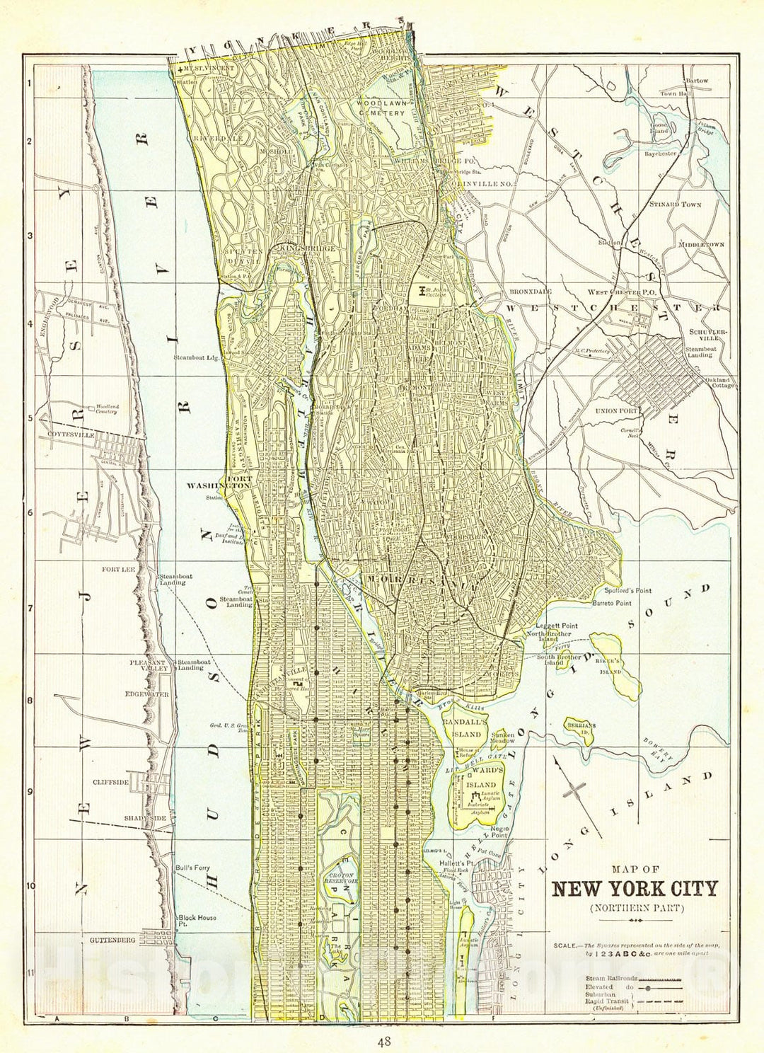 Historic Map : 1893 Map of New York City (Northern Part)  : Vintage Wall Art