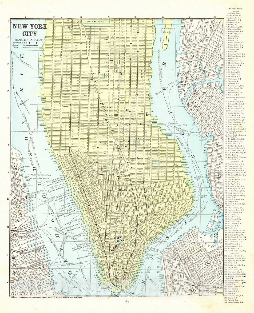 Historic Map : 1893 Map of New York City (Southern Part)  : Vintage Wall Art