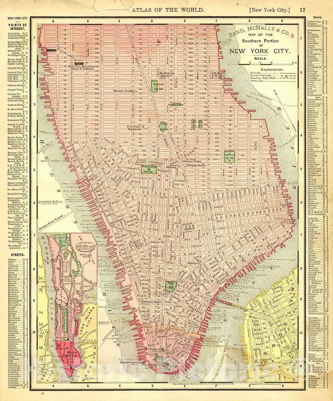 Historic Map : 1895 Map of the Southern Portion of New York City : Vintage Wall Art