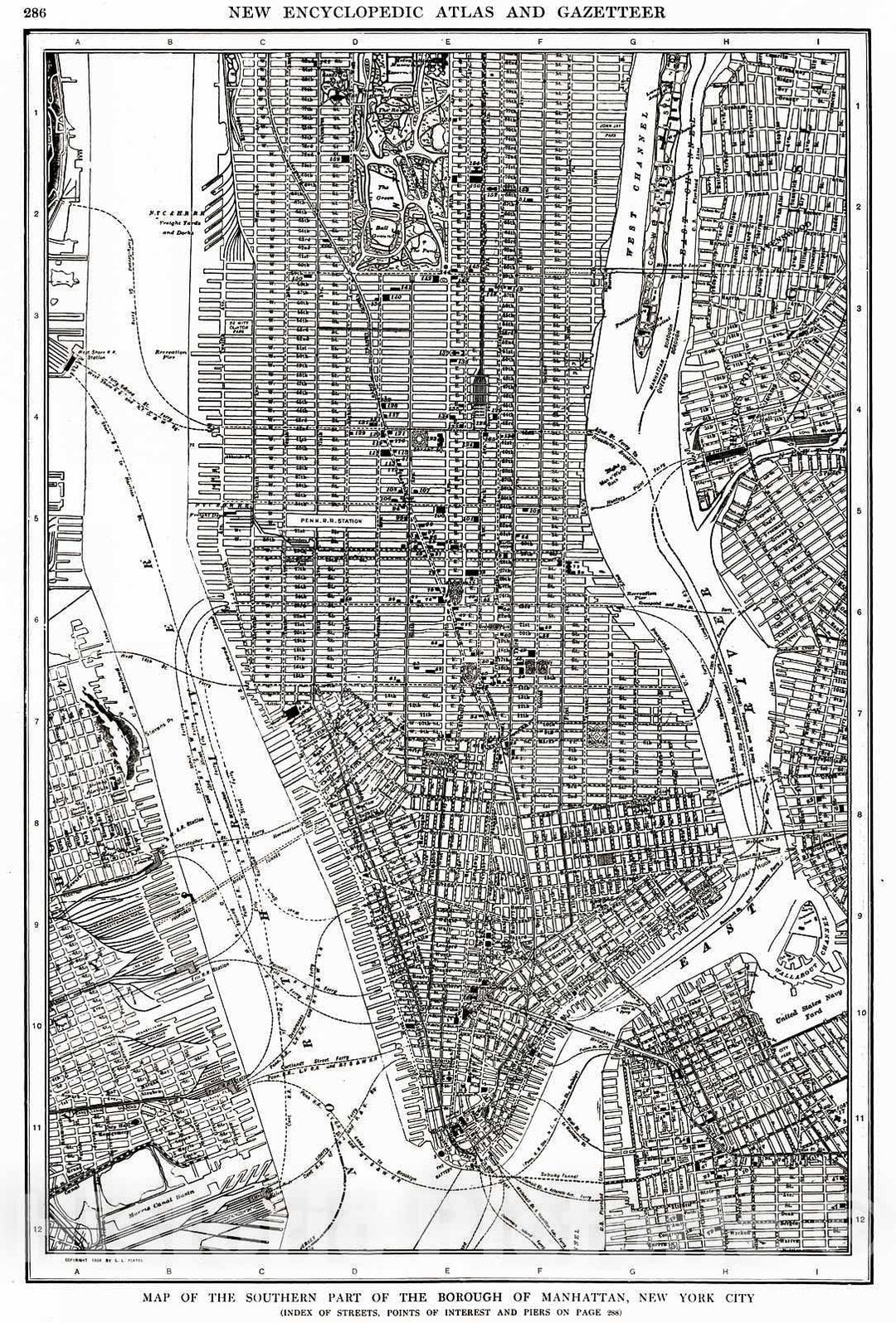 Historic Map : 1909 Map of the Southern Part of the Borough of Manhattan, New York City : Vintage Wall Art