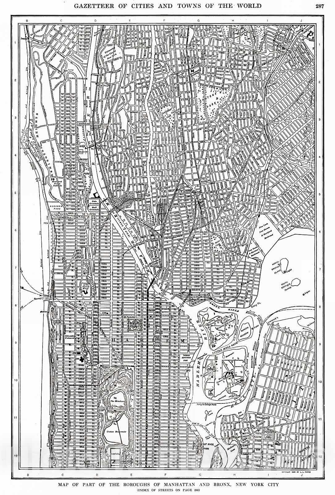 Historic Map : 1909 Map of Part of the Boroughs of Manhattan and Bronx, New York City : Vintage Wall Art