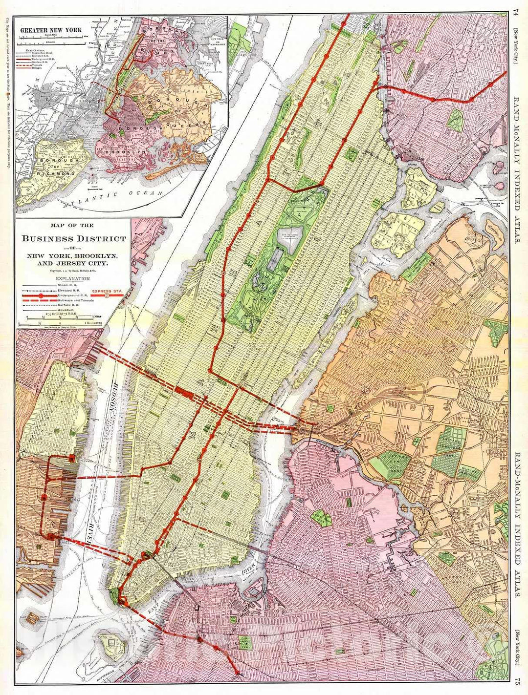 Historic Map : 1911 Map of the Business District of New York, Brooklyn, and Jersey City : Vintage Wall Art