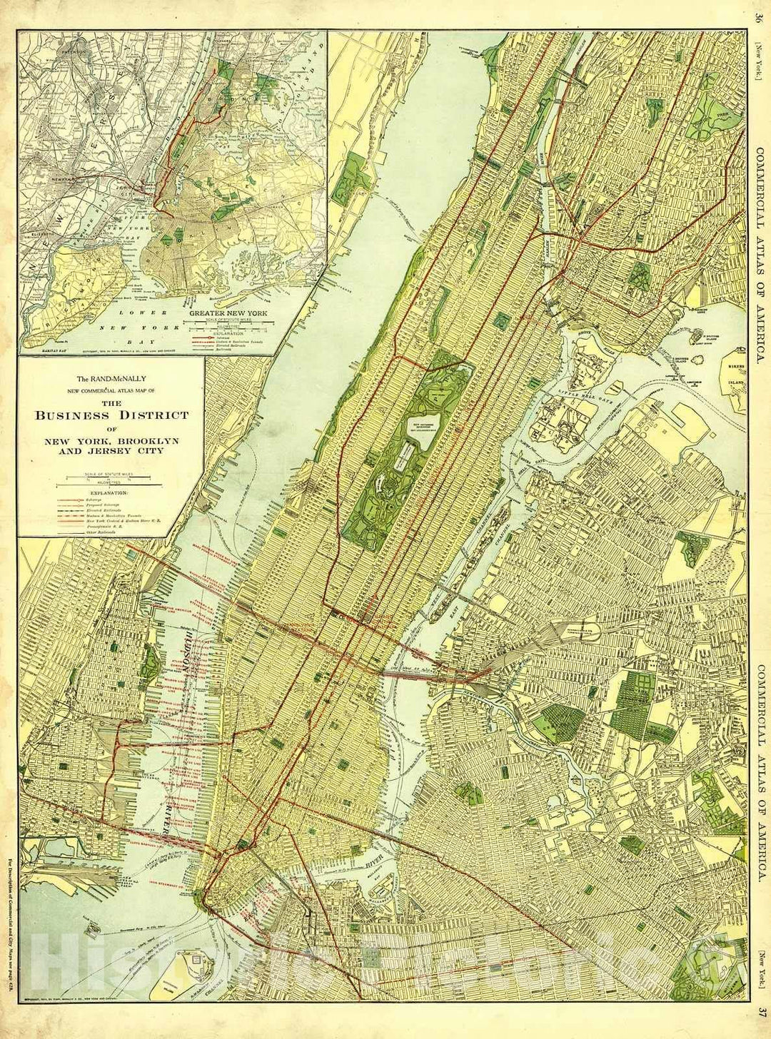 Historic Map : 1914 The Business District of New York, Brooklyn and Jersey City : Vintage Wall Art