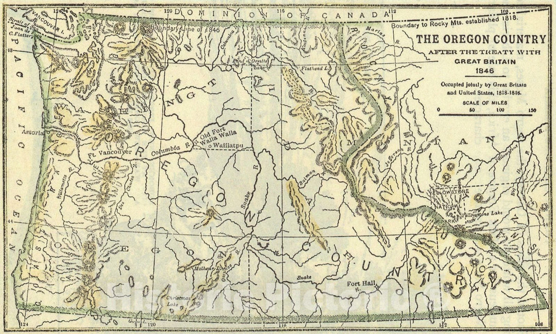 Historic Map : 1846 The Oregon County. After the Treaty with Great Britain 1846. Occupied Jointly by Great Britain and United States, 1818-1846 : Vintage Wall Art