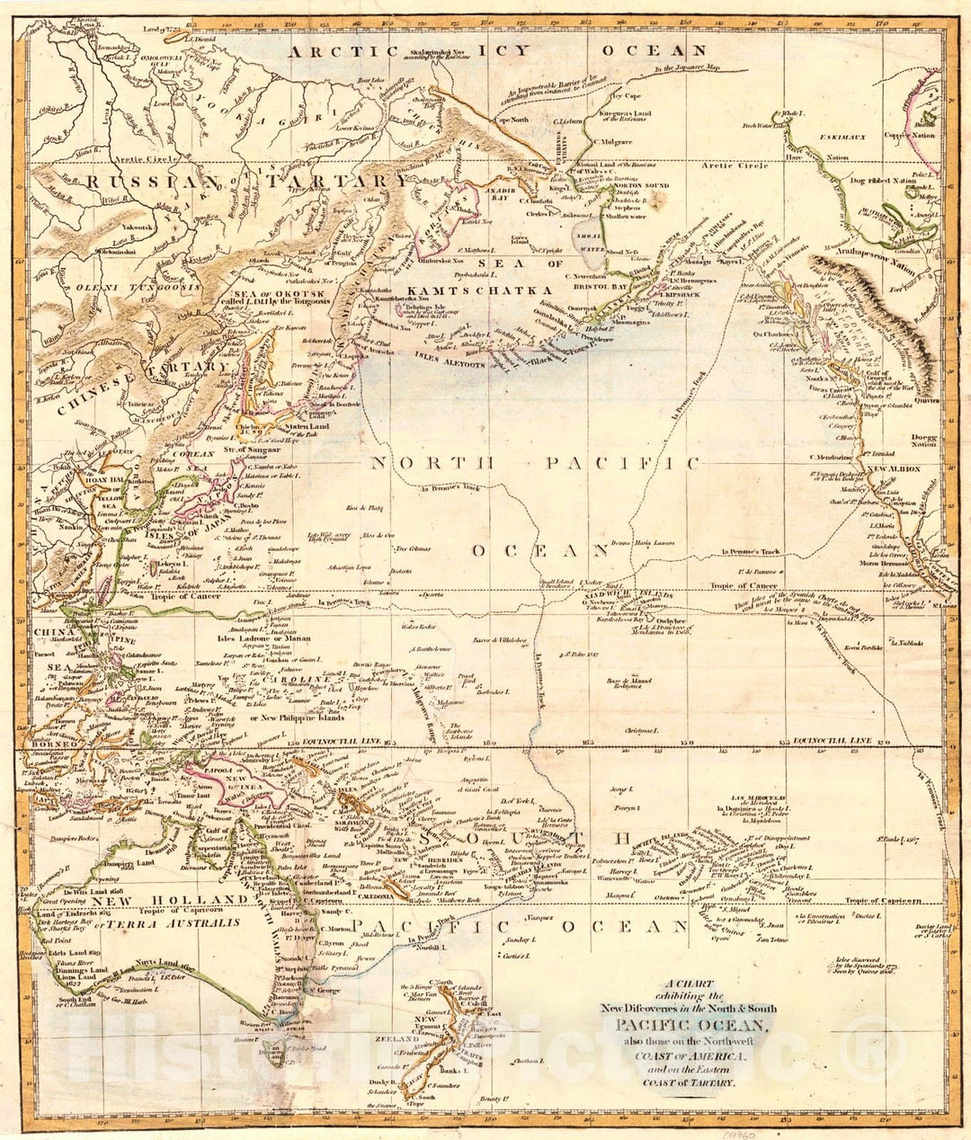 Historic Map : 1790 A Chart of New Discoveries in the North & South Pacific Ocean, also those on the North-west Coast of America, and on the Eastern Coast of Tartory : Vintage Wall Art