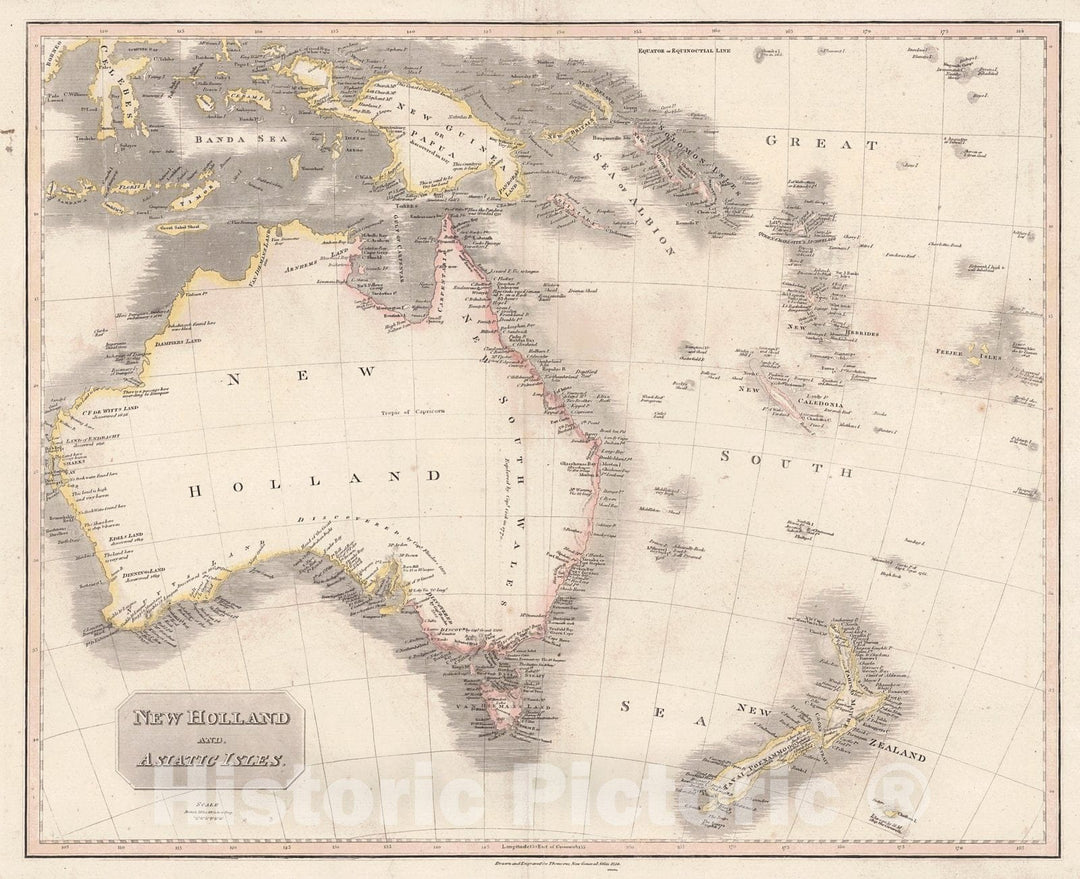 Historic Map : 1814 New Holland and Asiatic Isles : Vintage Wall Art