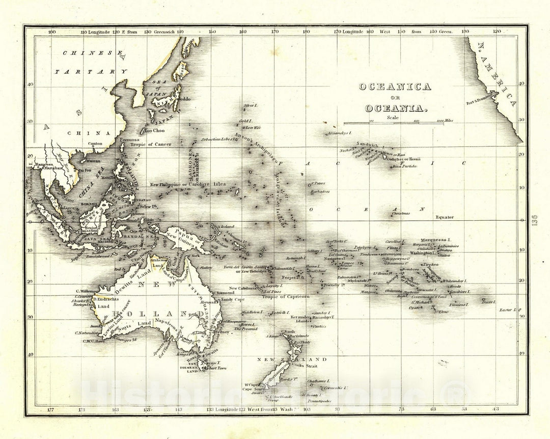 Historic Map : 1835 Oceanica or Oceania : Vintage Wall Art