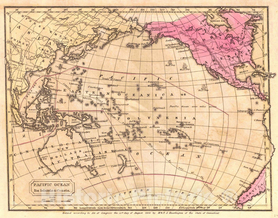 Historic Map : 1836 Pacific Ocean Its Islands & Coasts  : Vintage Wall Art