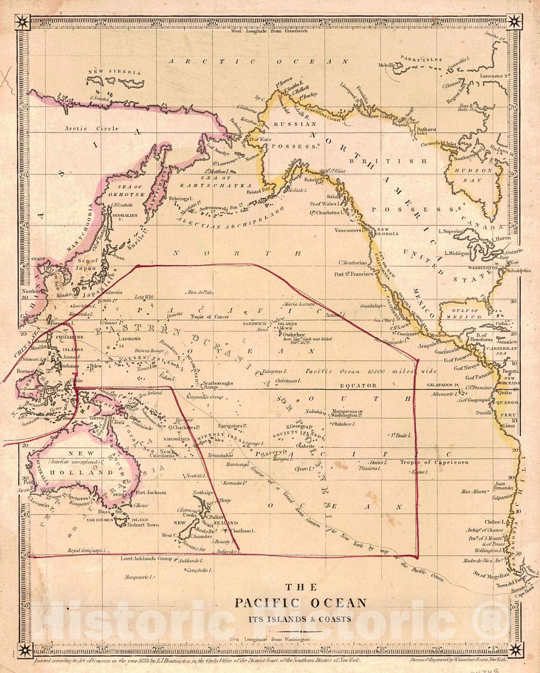 Historic Map : 1838 The Pacific Ocean Its Islands & Coasts : Vintage Wall Art