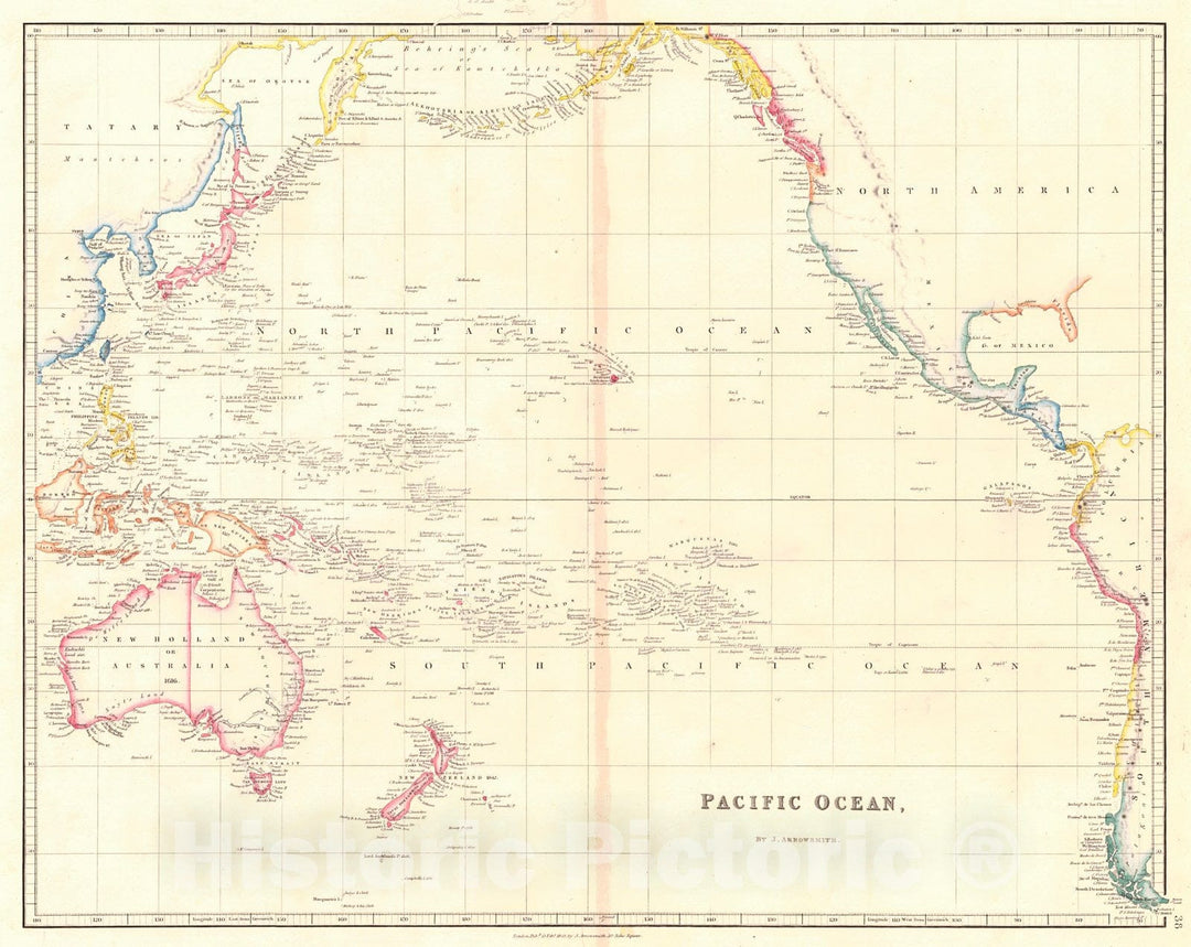 Historic Map : 1842 Pacific Ocean : Vintage Wall Art