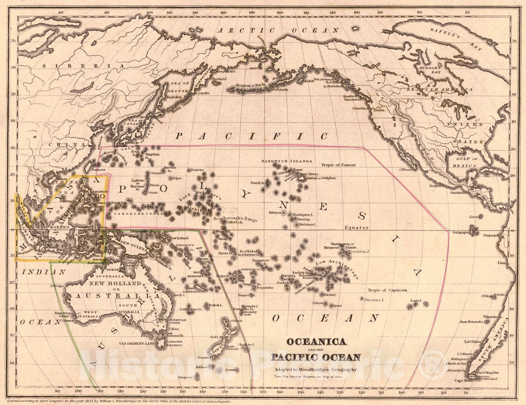 Historic Map : 1843 Oceanica and the Pacific Ocean : Vintage Wall Art