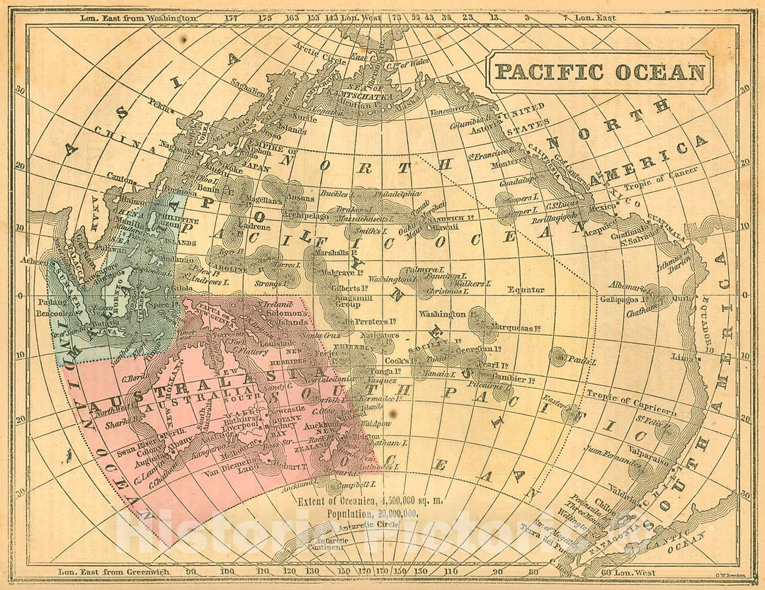 Historic Map : 1855 Pacific Ocean : Vintage Wall Art