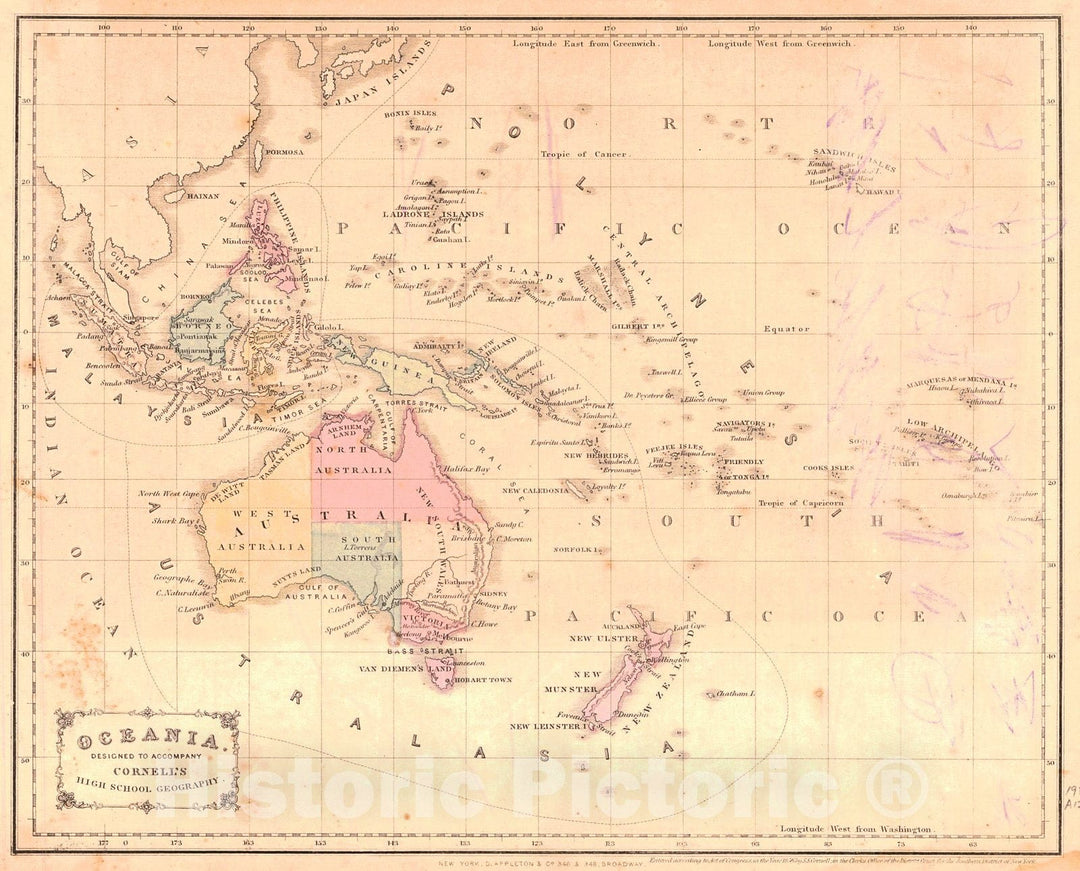 Historic Map : 1857 Oceania : Vintage Wall Art