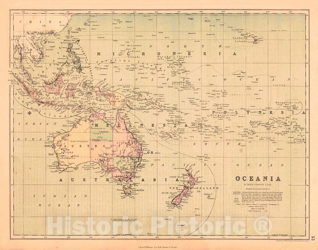 Historic Map : 1860 Oceania : Vintage Wall Art