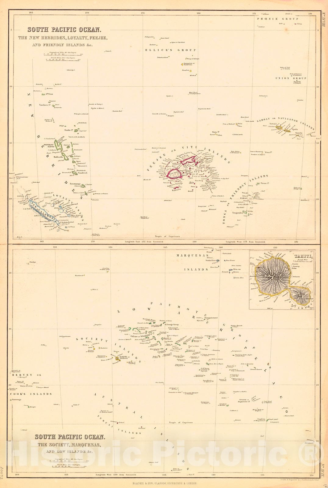 Historic Map : 1860 South Pacific Ocean : Vintage Wall Art