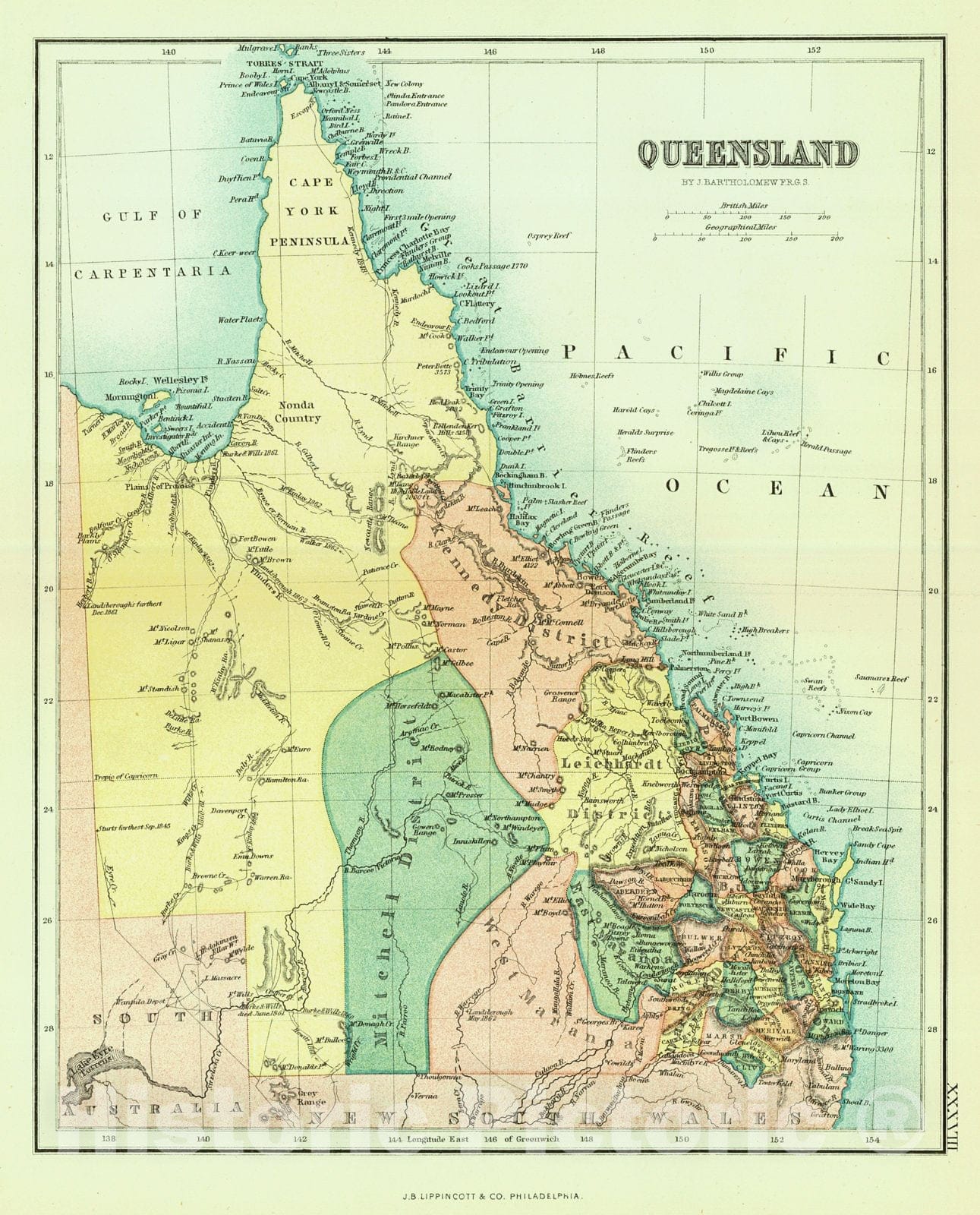 Historic Map : 1869 Queensland : Vintage Wall Art