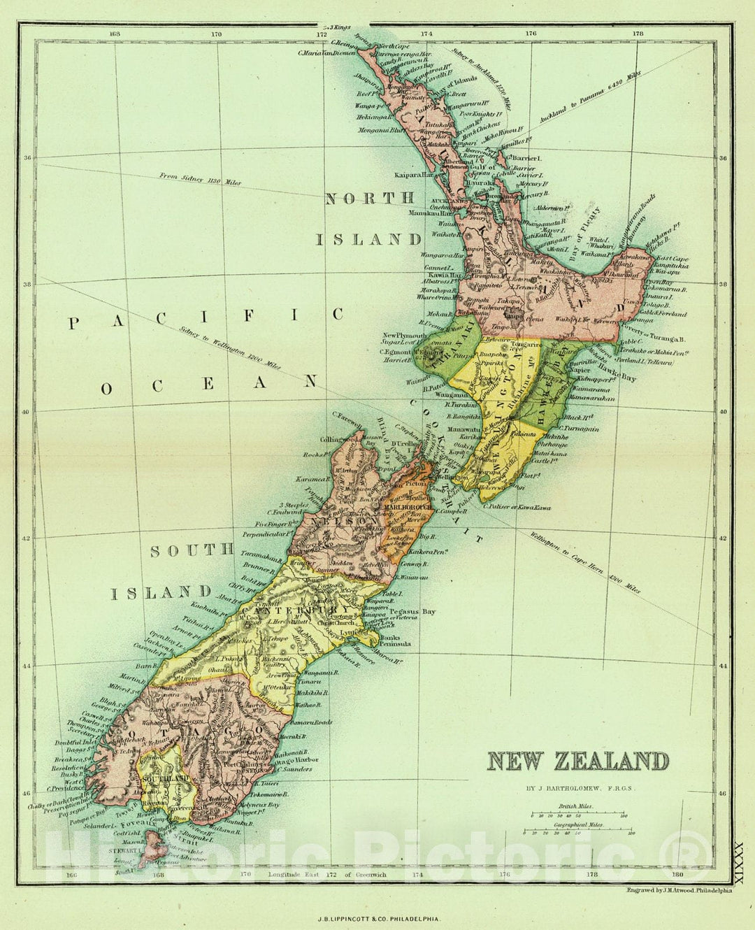 Historic Map : 1869 New Zealand : Vintage Wall Art