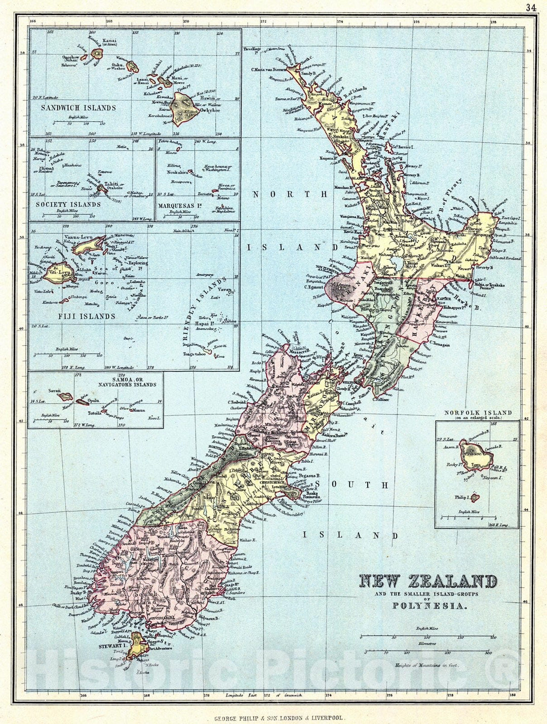 Historic Map : 1880 New Zealand and the Smaller Island Groups of Polynesia : Vintage Wall Art