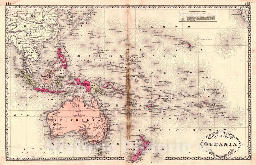 Historic Map : 1883 Tunison's Oceania : Vintage Wall Art