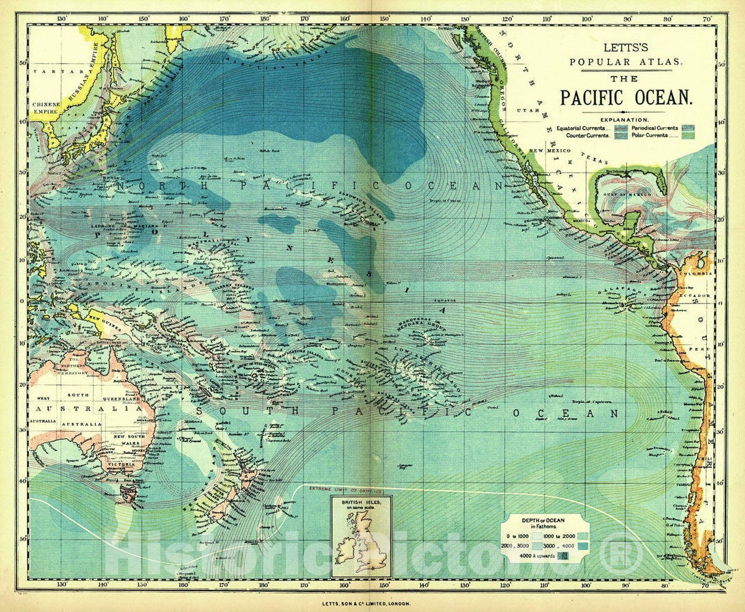 Historic Map : 1884 Pacific Ocean : Vintage Wall Art